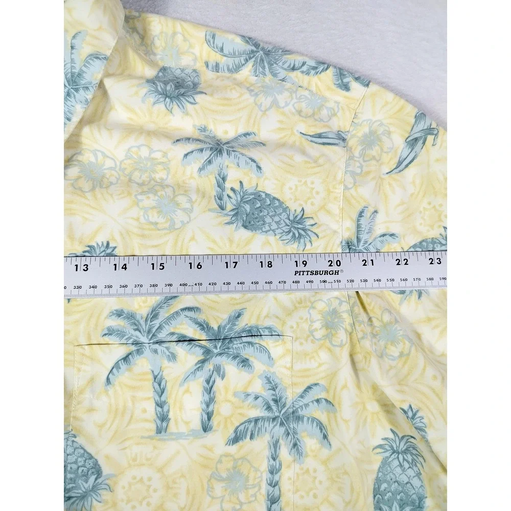 Trader Bay Shirt Mens 2XL Yellow Hawaiian Palm Pineapple Print Aloha Casual AOP